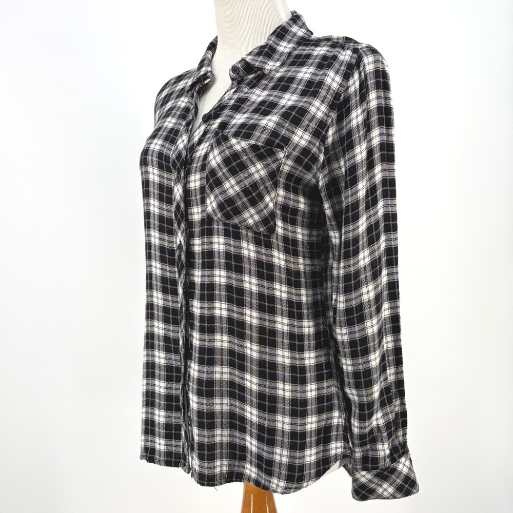 Rails Plaid Button Up Flannel Shirt Black White Rayon Hunter Grunge Small Soft